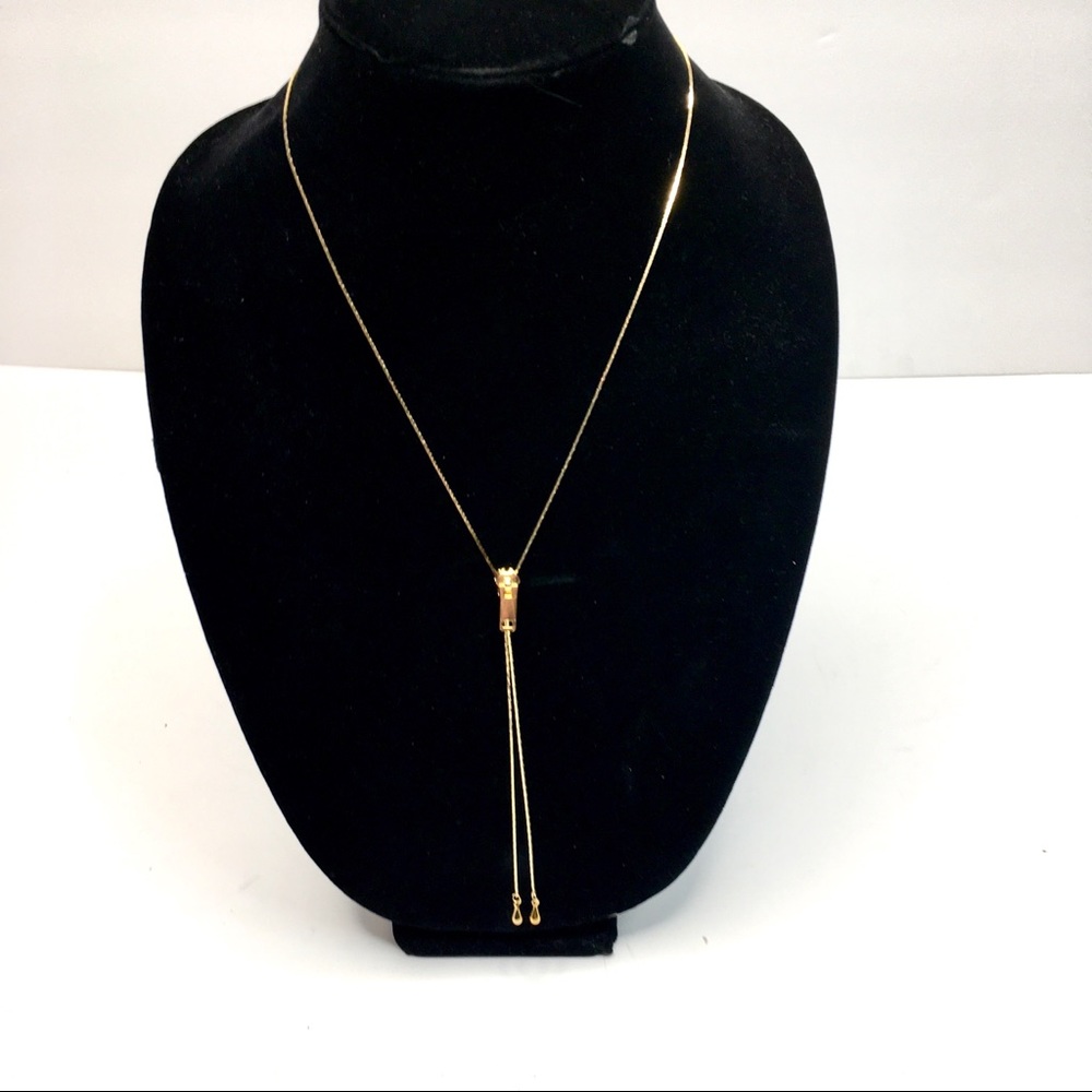 Vintage Gold Zipper Lariat Bolo Necklace 14.5”